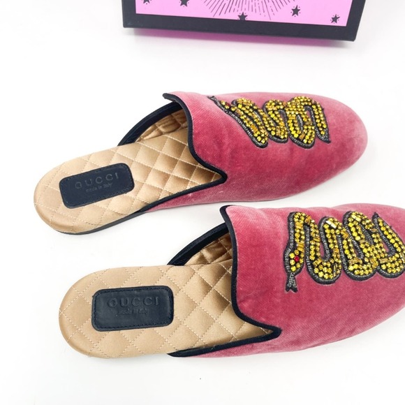 GUCCI Lawrence Velvet Crystal Snake Embroidered Princetown Slippers EU 36.5 - Picture 5 of 9